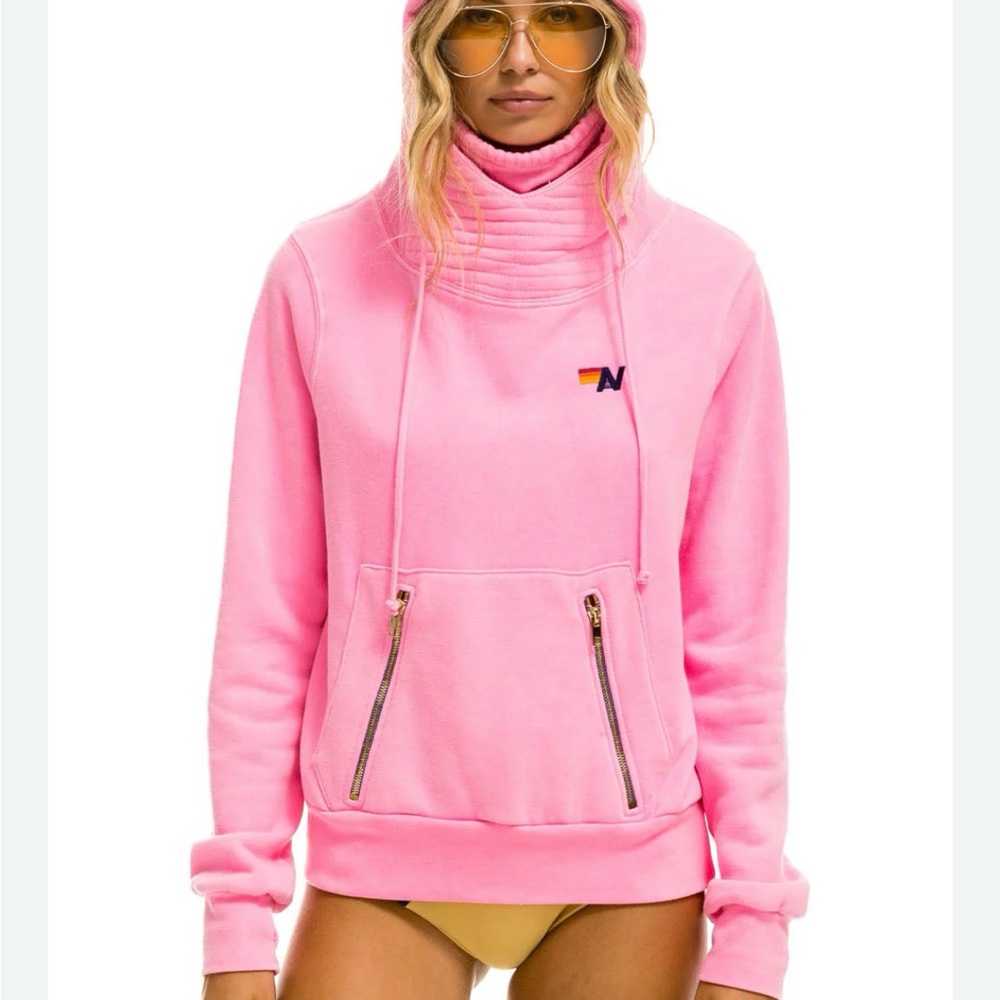 Aviator Nation Ninja neon Pink Oversized Hoodie with Long Sleeves